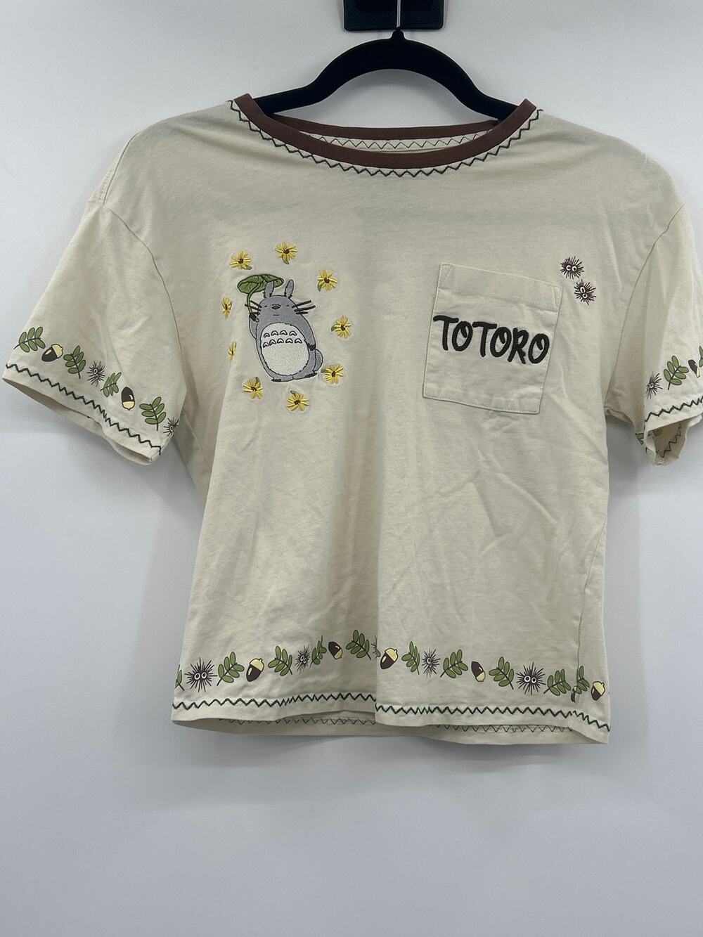 BoxLunch Studio Ghibli My Neighbor Totoro Embroidered Pocket Tee 100% Cotton SM